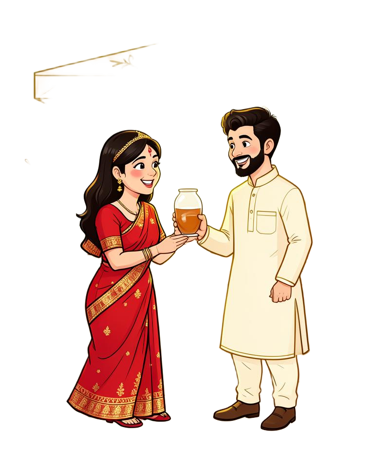 Illustration of the couple meeting over chai