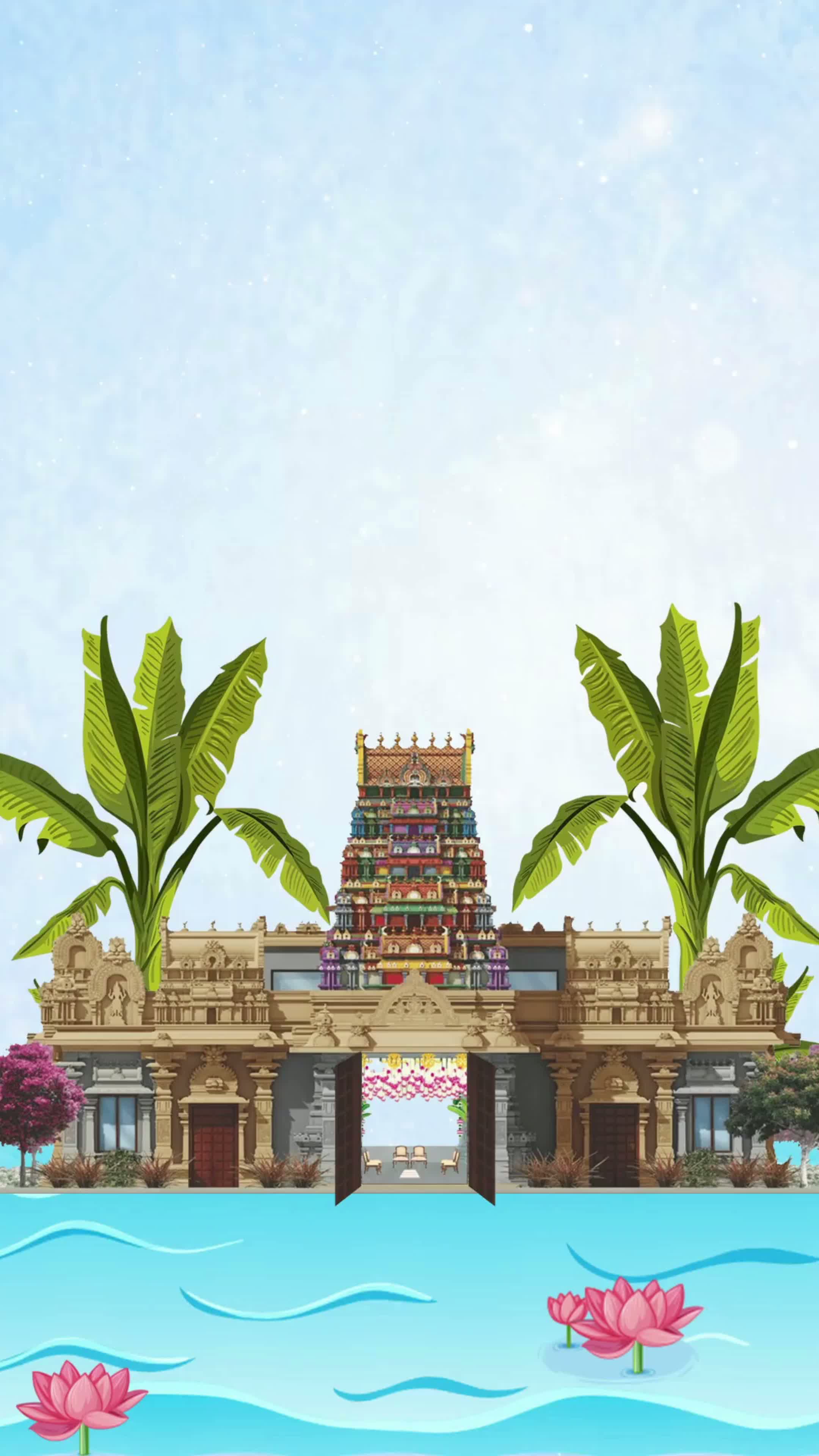 South Indian wedding temple setting with warm ceremonial lights